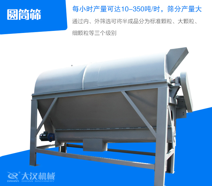 圓筒篩通過內、外篩選可將半成品分為標準顆粒、大顆粒、 細顆粒等三個級別